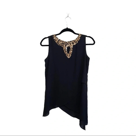 Cato Black & Leopard Collar Keyhole Front Asymmetrical Tank Top Xsmall Women’s - Picture 12 of 12